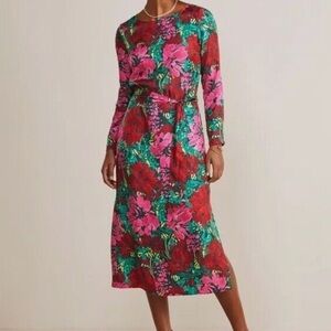 NWT🌺Vineyard Vines Long Sleeve Silk Twill Blush Floral Green Maxi. Size S